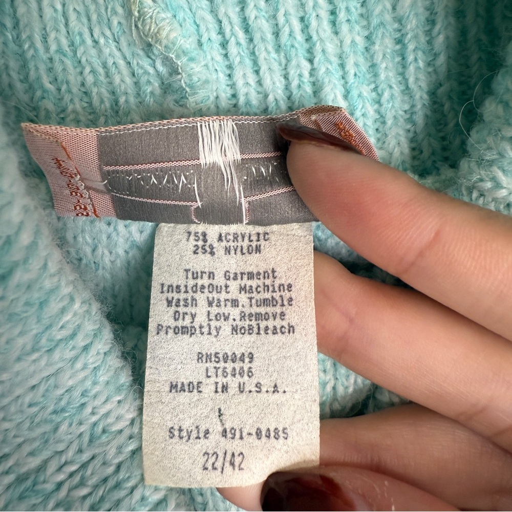 Vintage 90s Turquoise Turtleneck Sweater - Picture 4 of 4